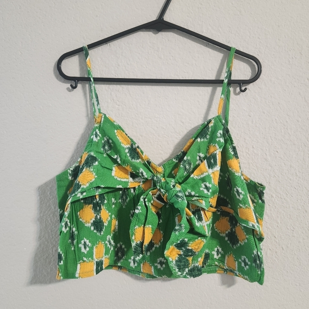 Aerie NWT Women’s green and yellow strappy tie front cropped top size medium